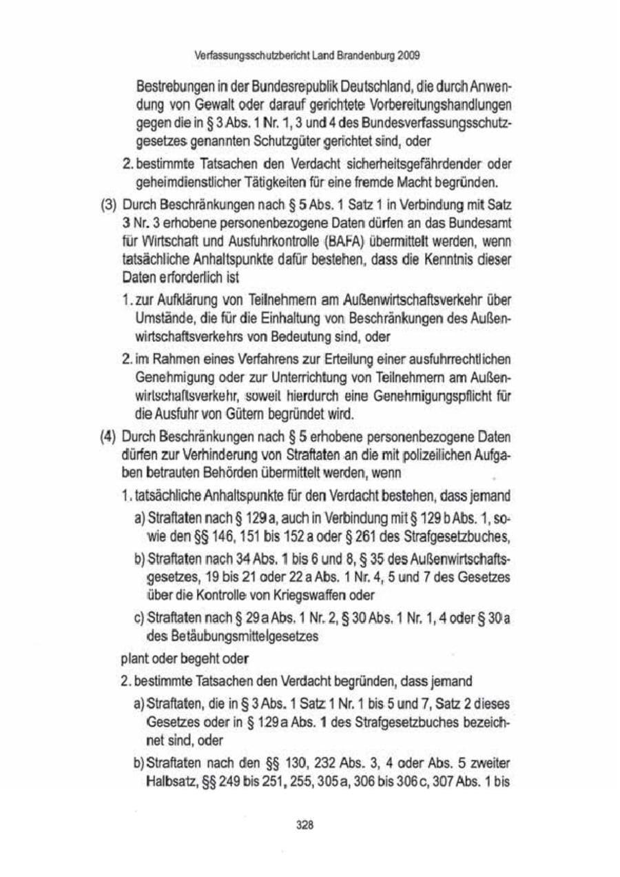 Seite 330 des Verfassungsschutzbericht 2009 Brandenburg