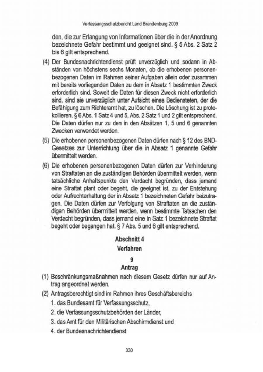 Seite 332 des Verfassungsschutzbericht 2009 Brandenburg