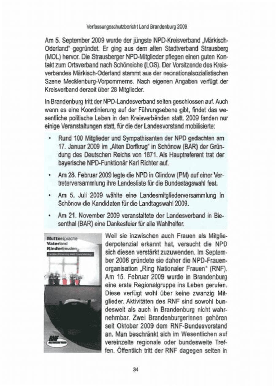 Seite 36 des Verfassungsschutzbericht 2009 Brandenburg