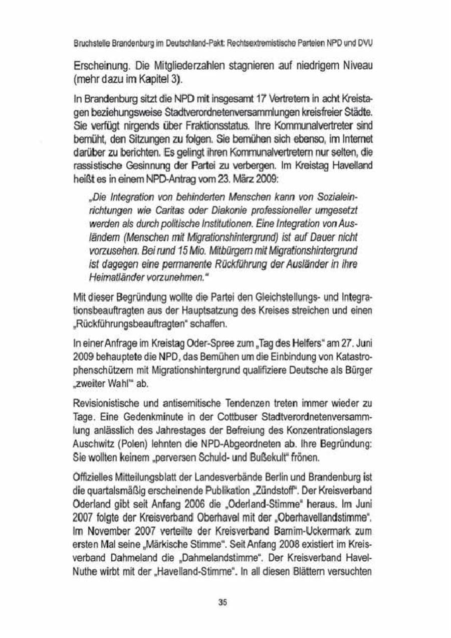 Seite 37 des Verfassungsschutzbericht 2009 Brandenburg