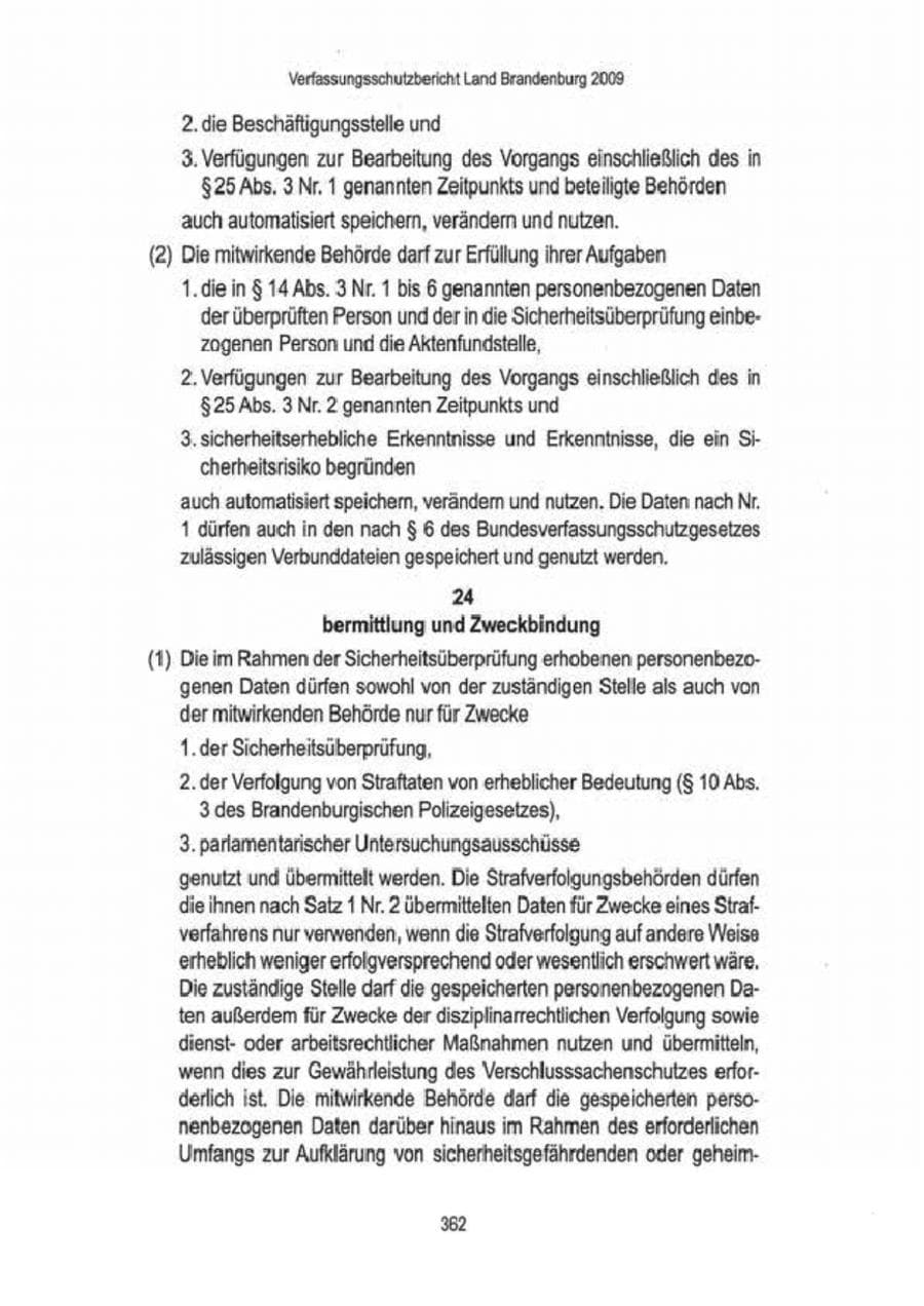 Seite 364 des Verfassungsschutzbericht 2009 Brandenburg
