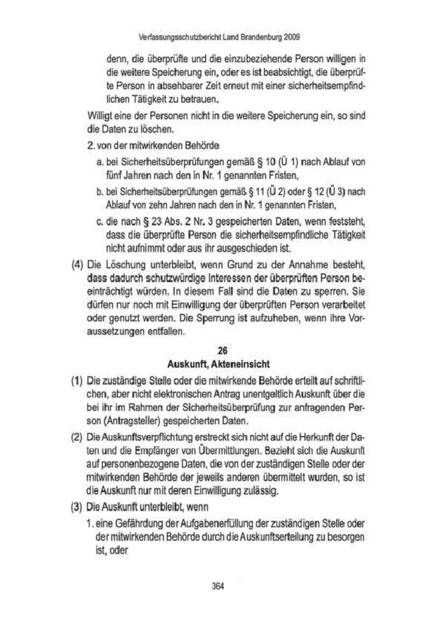 Seite 366 des Verfassungsschutzbericht 2009 Brandenburg