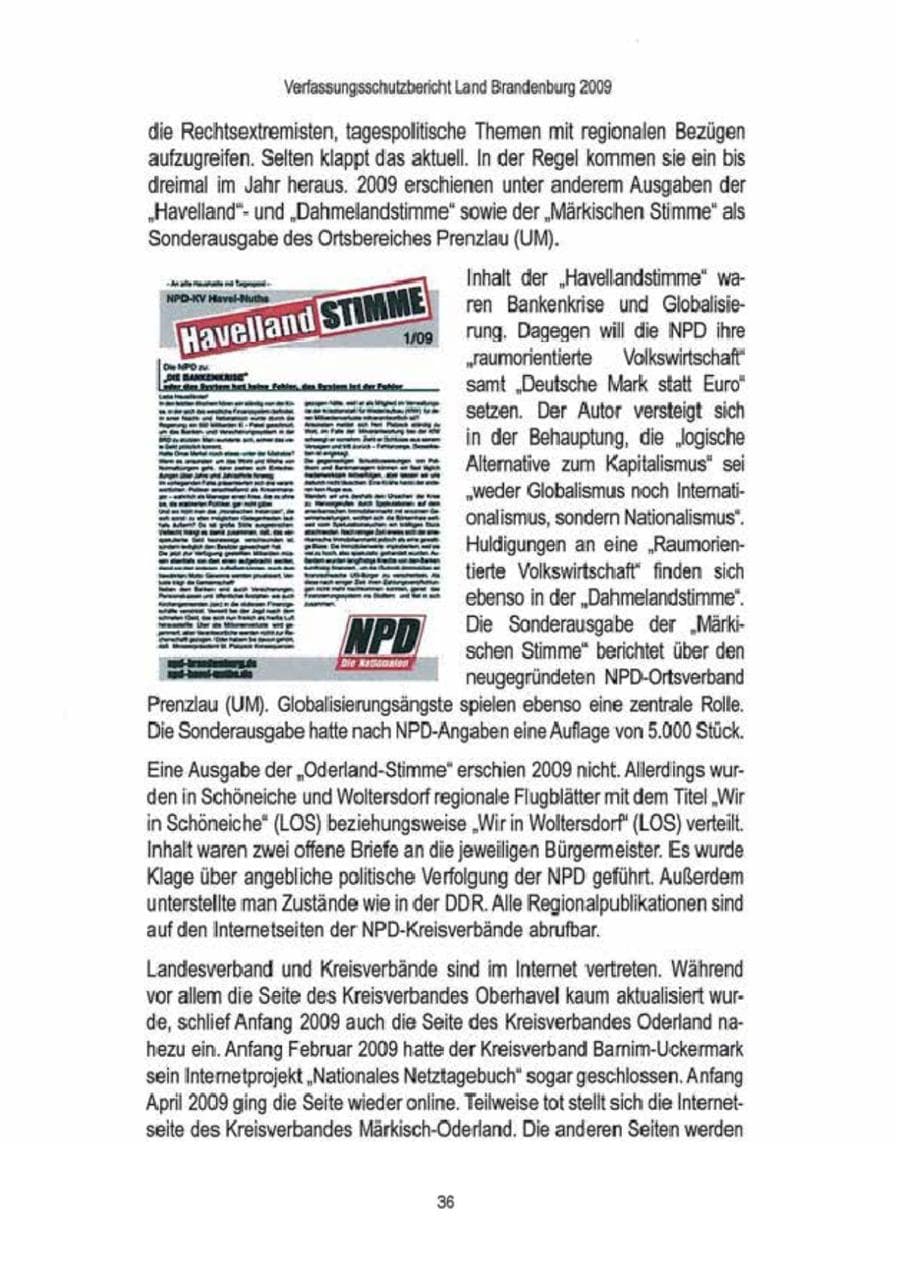 Seite 38 des Verfassungsschutzbericht 2009 Brandenburg