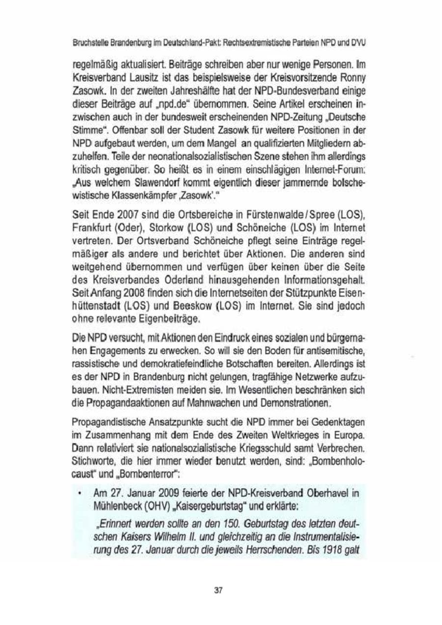 Seite 39 des Verfassungsschutzbericht 2009 Brandenburg