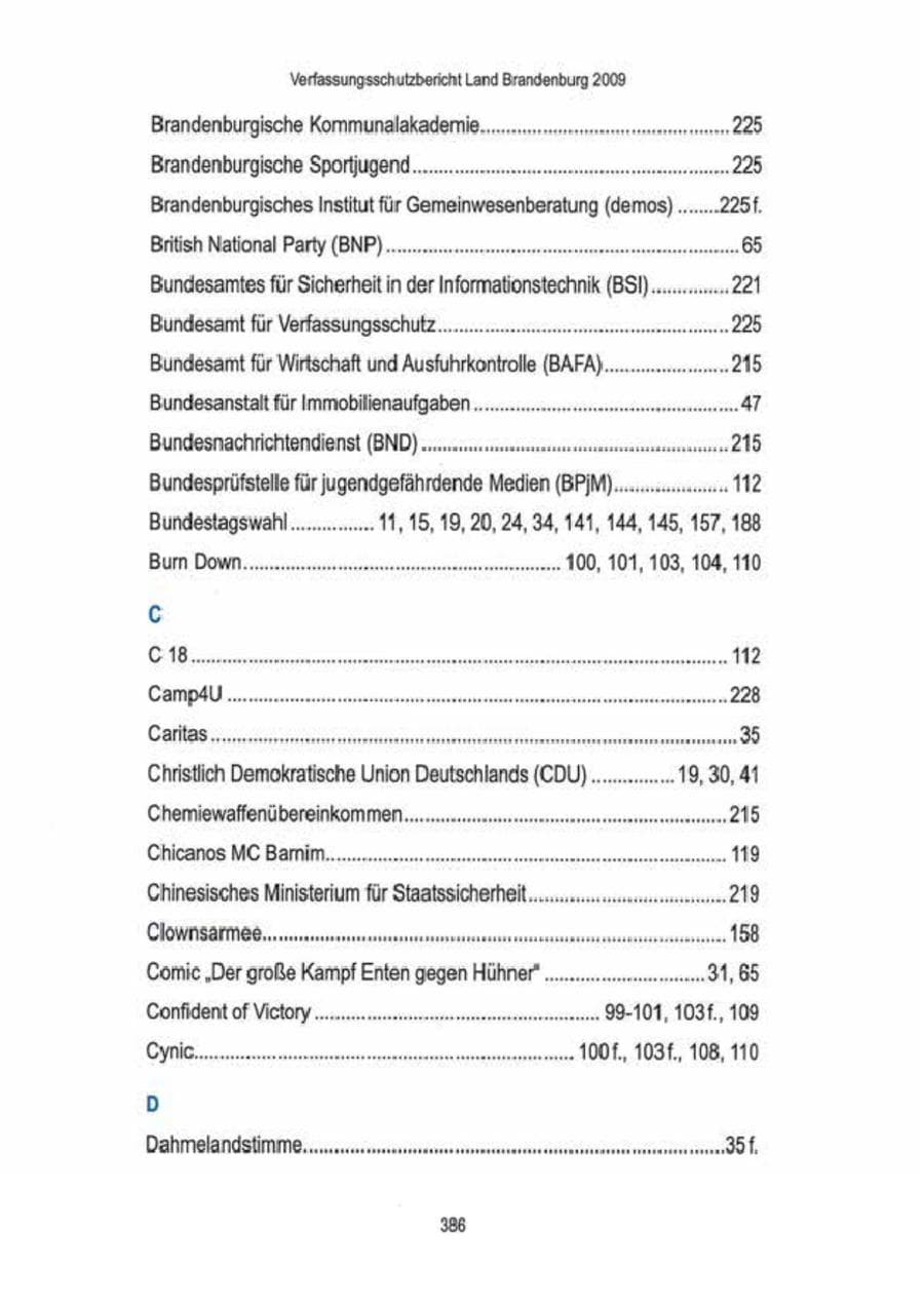 Seite 388 des Verfassungsschutzbericht 2009 Brandenburg