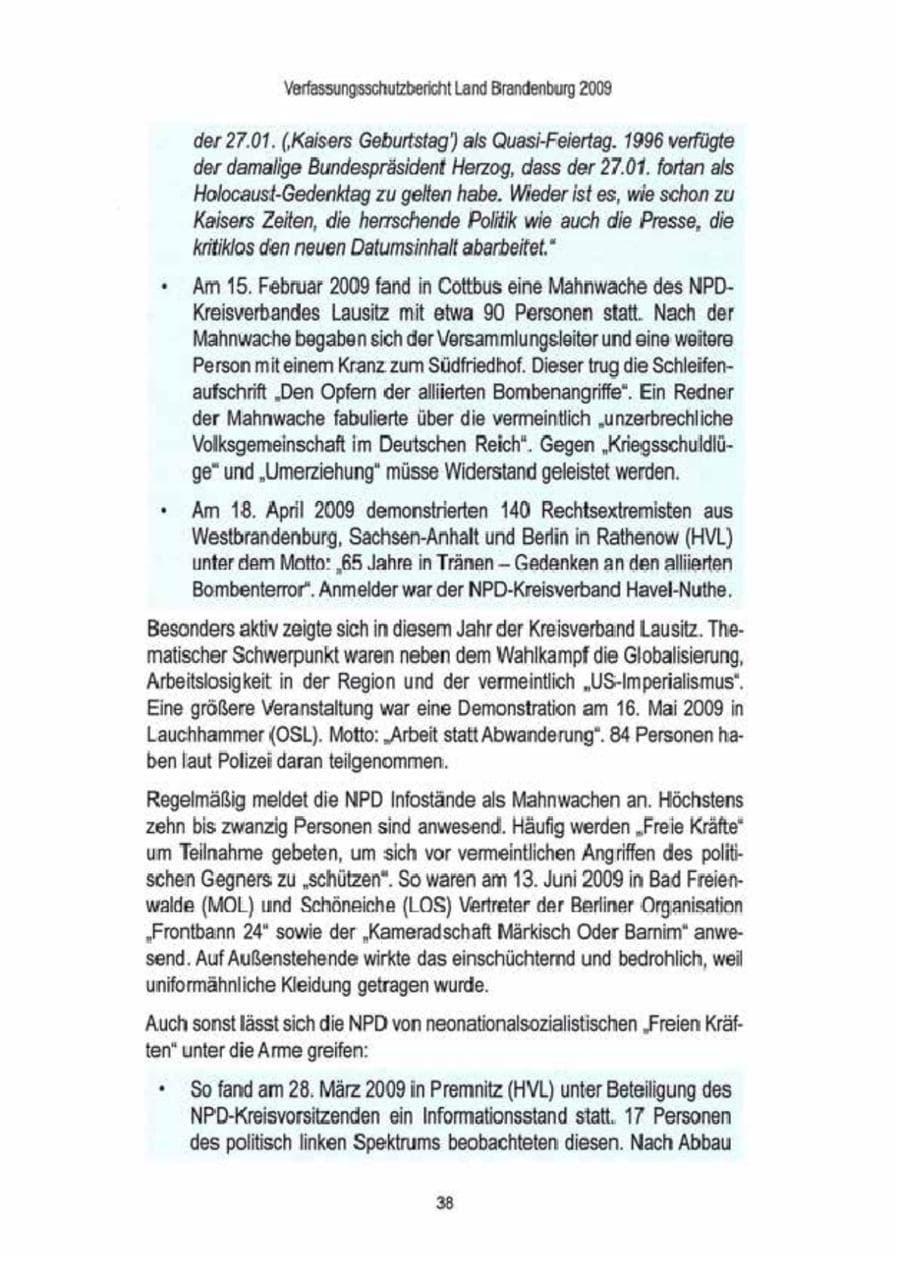 Seite 40 des Verfassungsschutzbericht 2009 Brandenburg