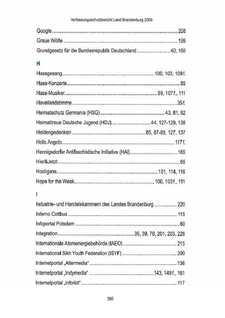 Seite 392 des Verfassungsschutzbericht 2009 Brandenburg