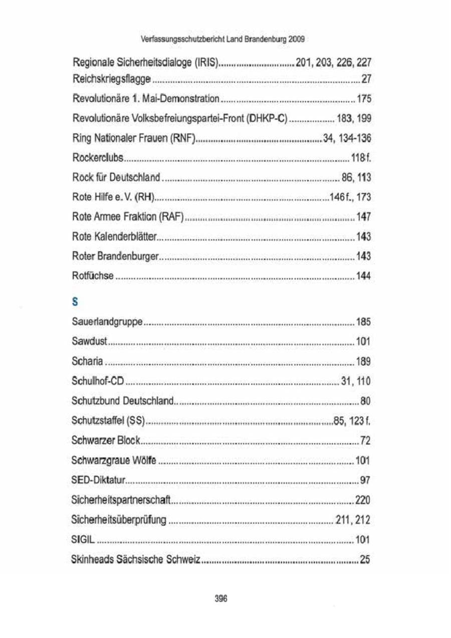 Seite 398 des Verfassungsschutzbericht 2009 Brandenburg