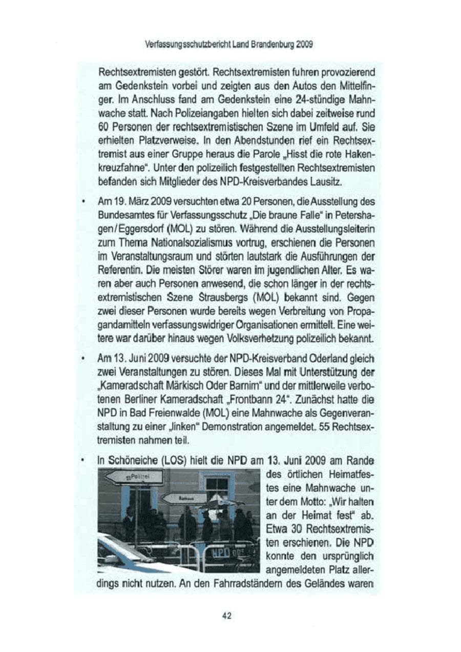 Seite 44 des Verfassungsschutzbericht 2009 Brandenburg