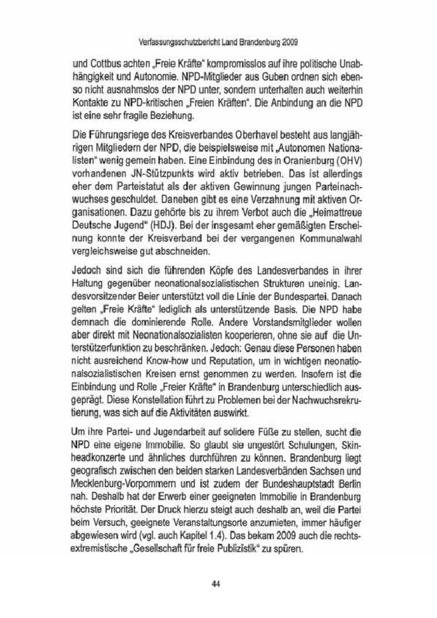 Seite 46 des Verfassungsschutzbericht 2009 Brandenburg