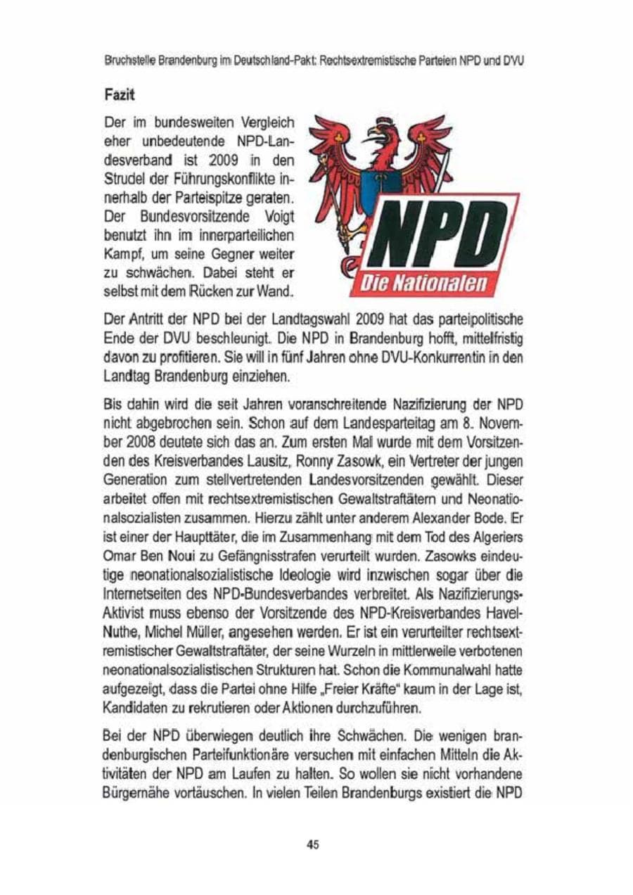Seite 47 des Verfassungsschutzbericht 2009 Brandenburg