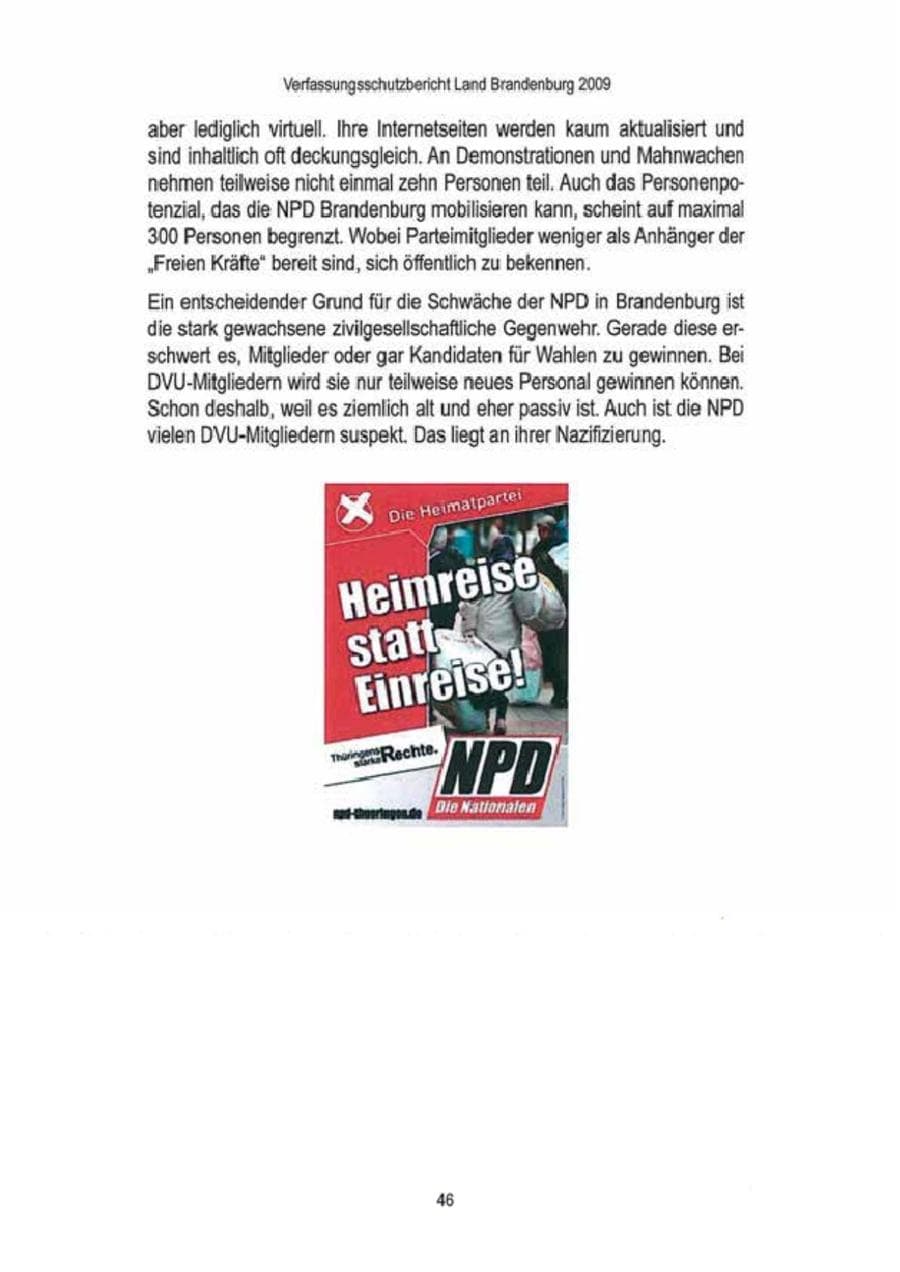 Seite 48 des Verfassungsschutzbericht 2009 Brandenburg