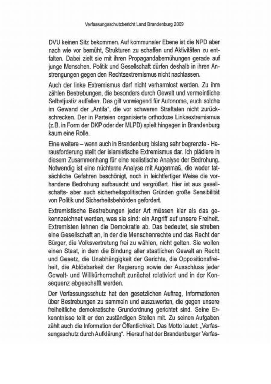 Seite 6 des Verfassungsschutzbericht 2009 Brandenburg