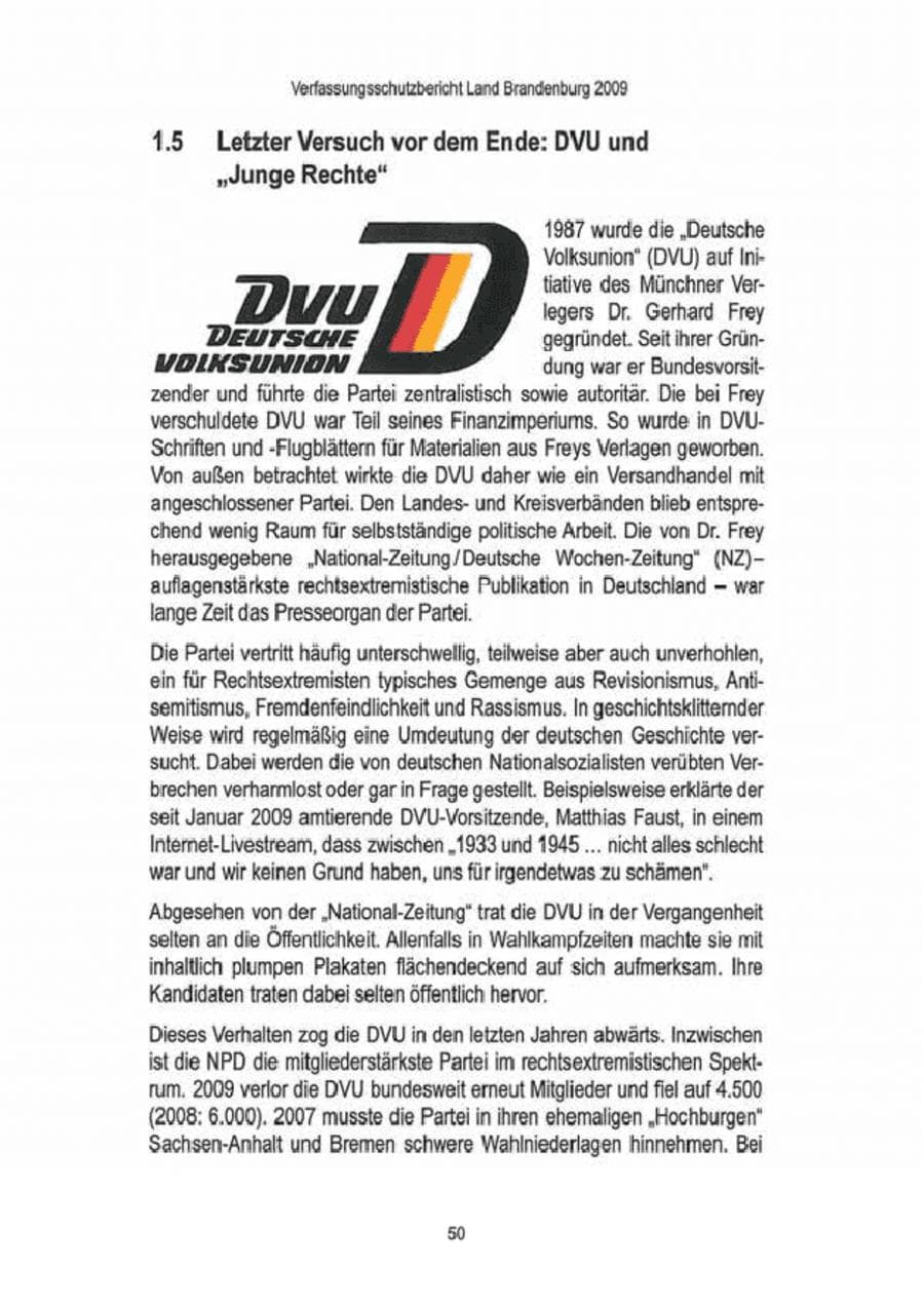 Seite 52 des Verfassungsschutzbericht 2009 Brandenburg