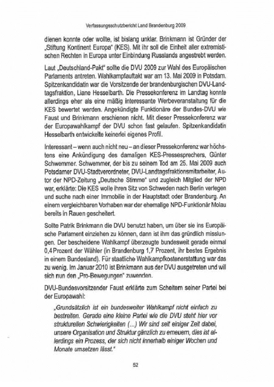 Seite 54 des Verfassungsschutzbericht 2009 Brandenburg