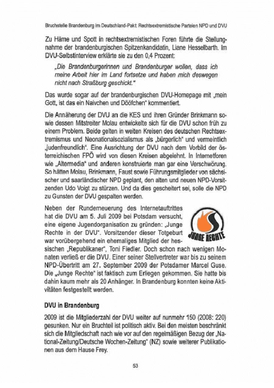 Seite 55 des Verfassungsschutzbericht 2009 Brandenburg