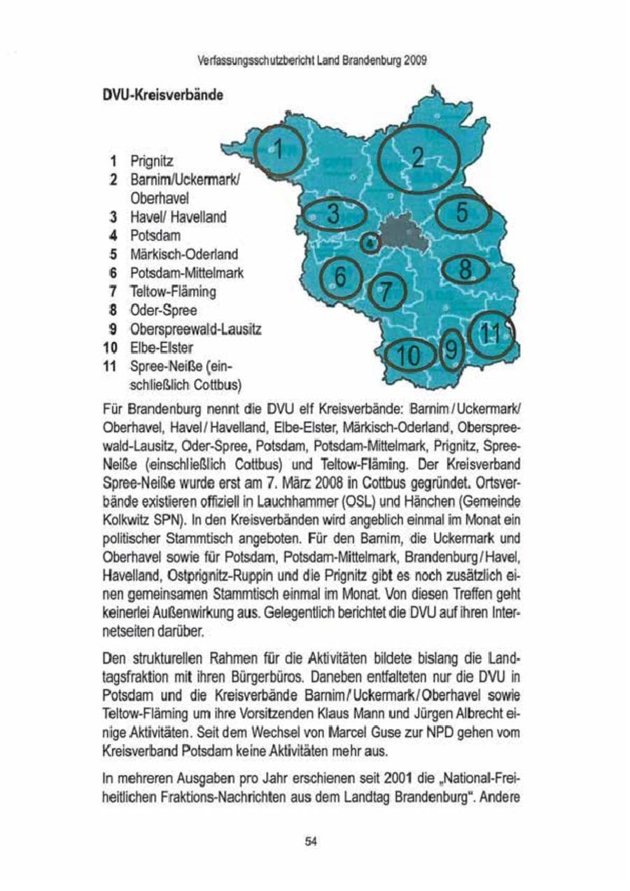 Seite 56 des Verfassungsschutzbericht 2009 Brandenburg