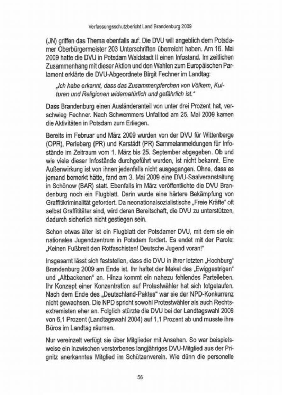 Seite 58 des Verfassungsschutzbericht 2009 Brandenburg