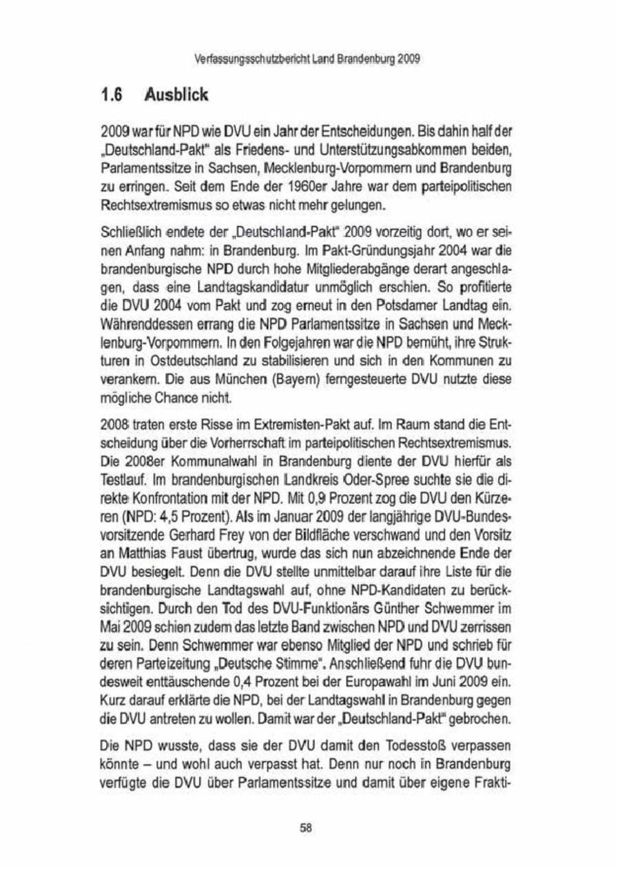 Seite 60 des Verfassungsschutzbericht 2009 Brandenburg
