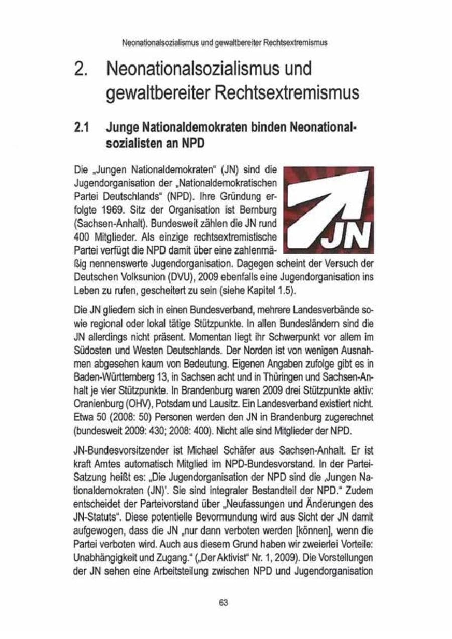Seite 65 des Verfassungsschutzbericht 2009 Brandenburg