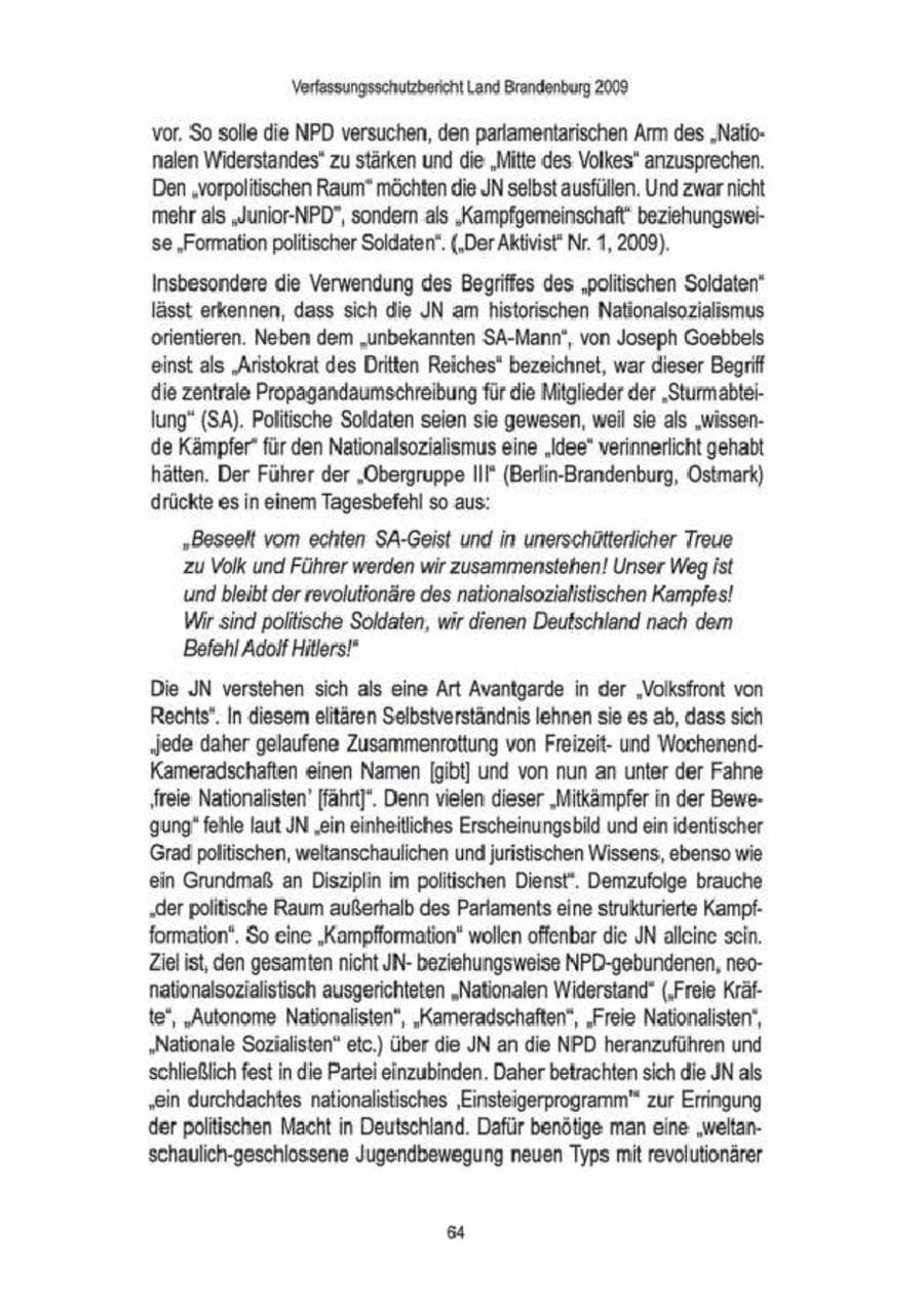 Seite 66 des Verfassungsschutzbericht 2009 Brandenburg