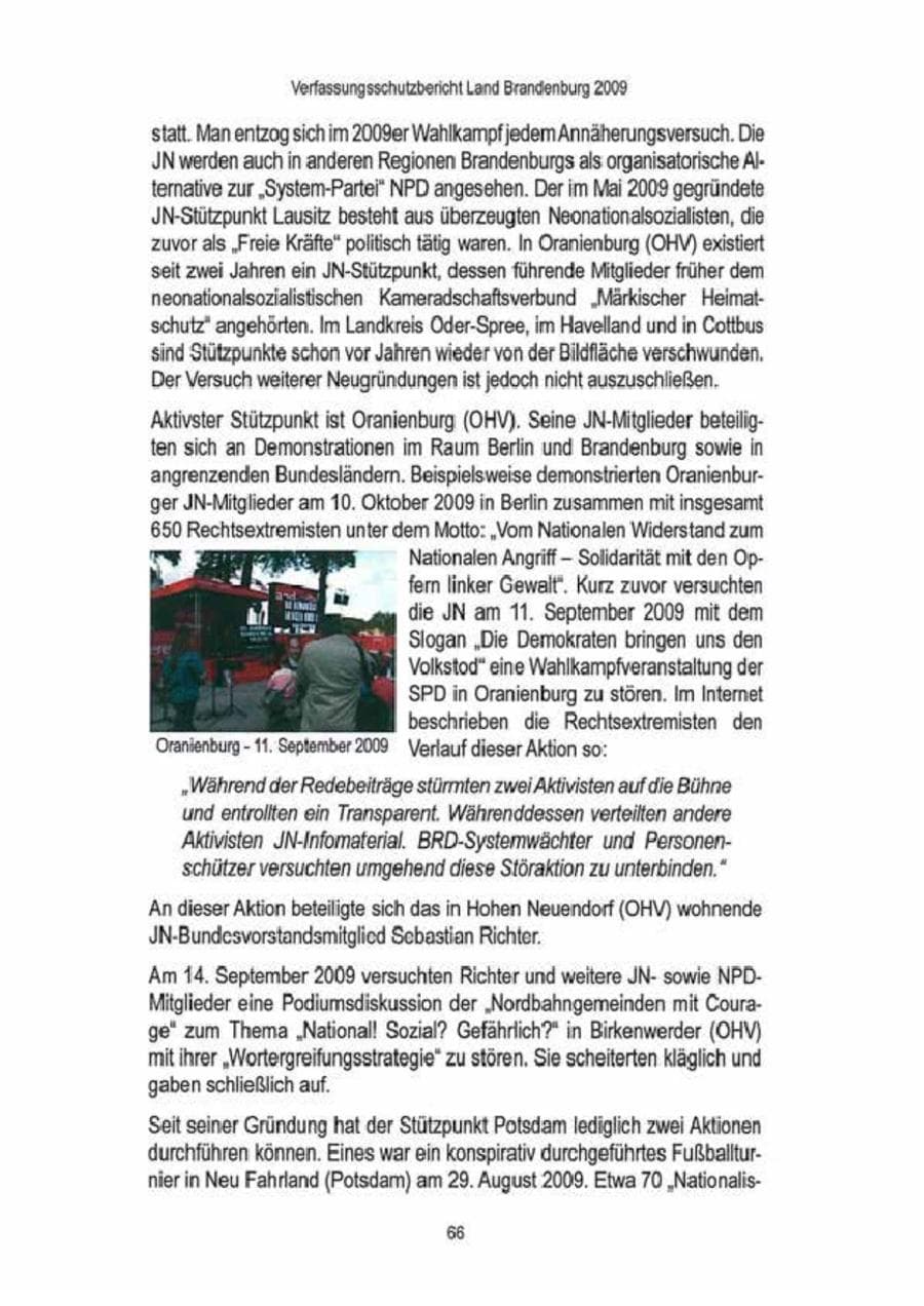 Seite 68 des Verfassungsschutzbericht 2009 Brandenburg