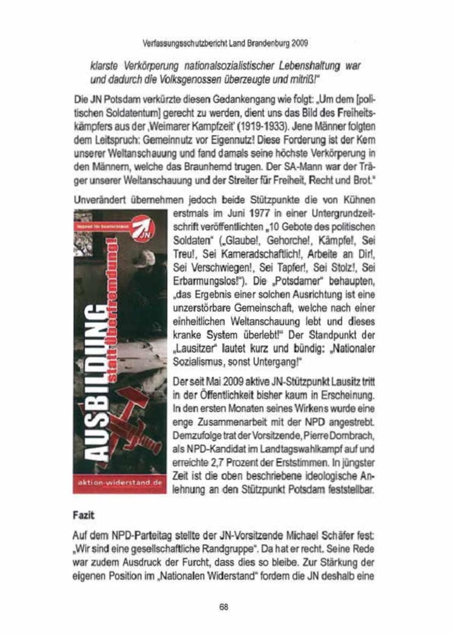 Seite 70 des Verfassungsschutzbericht 2009 Brandenburg