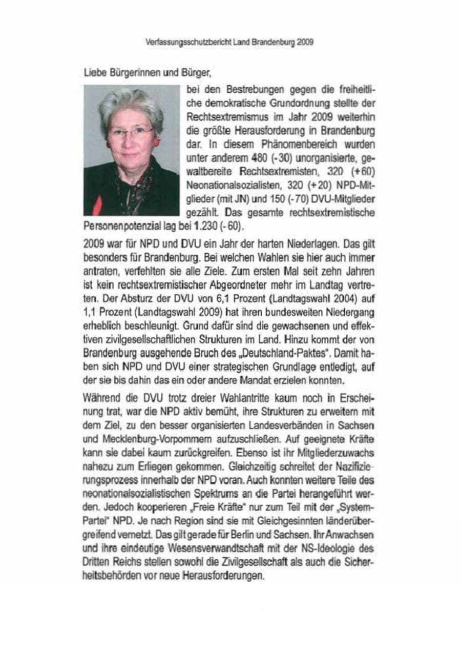 Seite 8 des Verfassungsschutzbericht 2009 Brandenburg