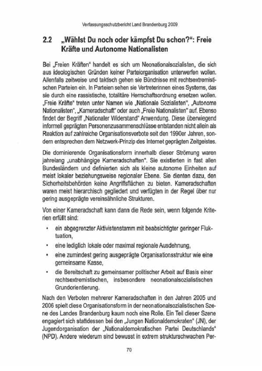 Seite 72 des Verfassungsschutzbericht 2009 Brandenburg