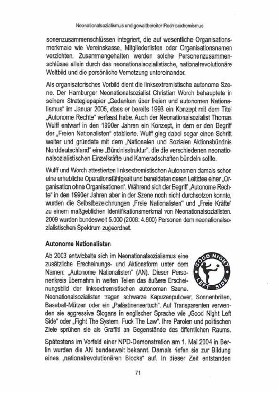 Seite 73 des Verfassungsschutzbericht 2009 Brandenburg