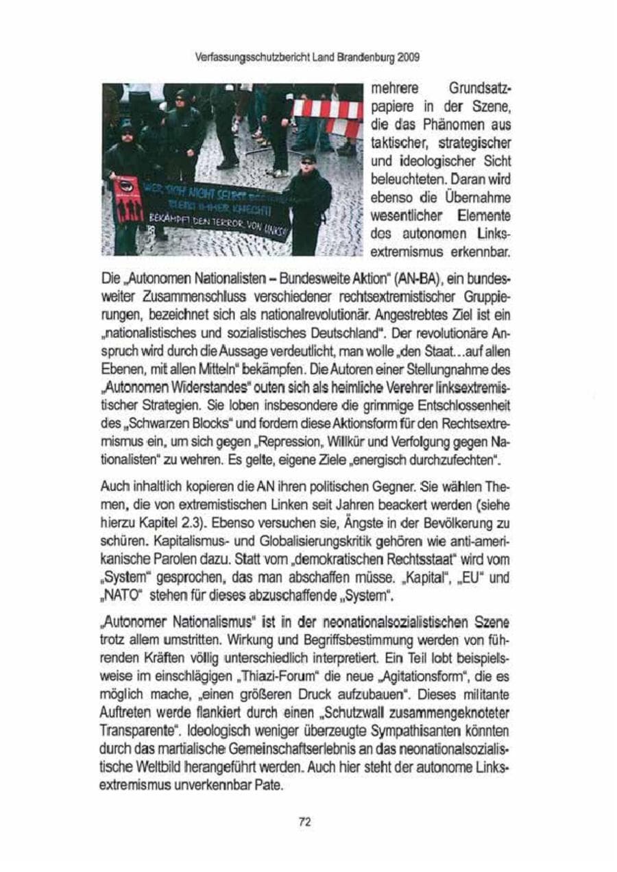 Seite 74 des Verfassungsschutzbericht 2009 Brandenburg