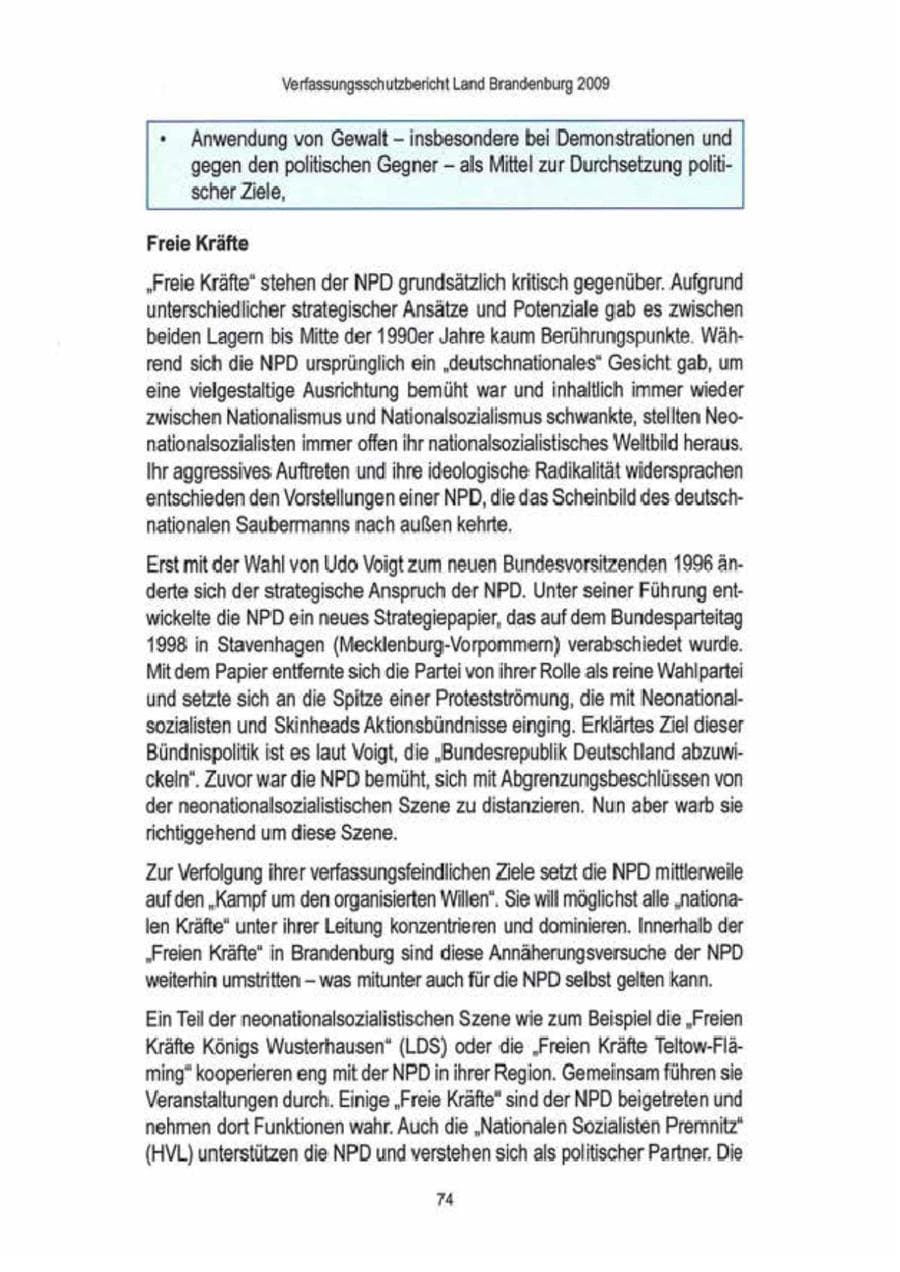 Seite 76 des Verfassungsschutzbericht 2009 Brandenburg