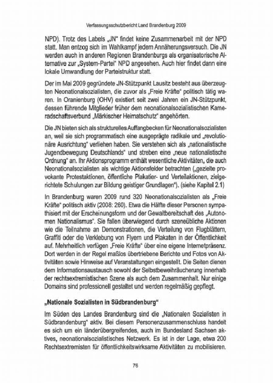Seite 78 des Verfassungsschutzbericht 2009 Brandenburg