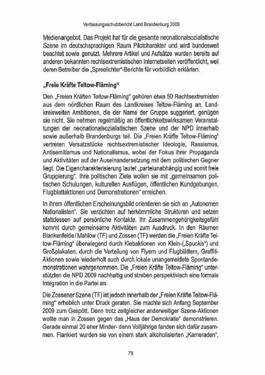 Seite 80 des Verfassungsschutzbericht 2009 Brandenburg