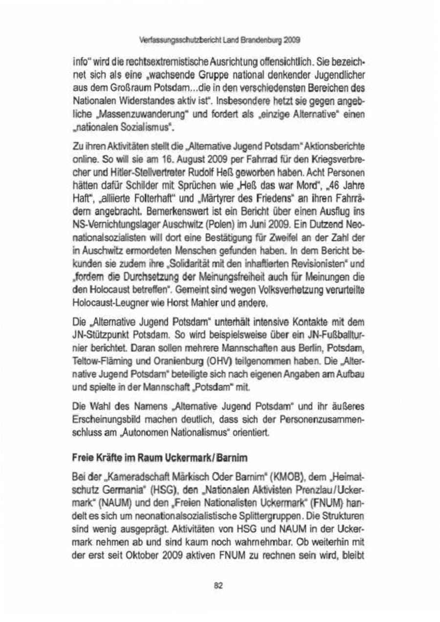 Seite 84 des Verfassungsschutzbericht 2009 Brandenburg