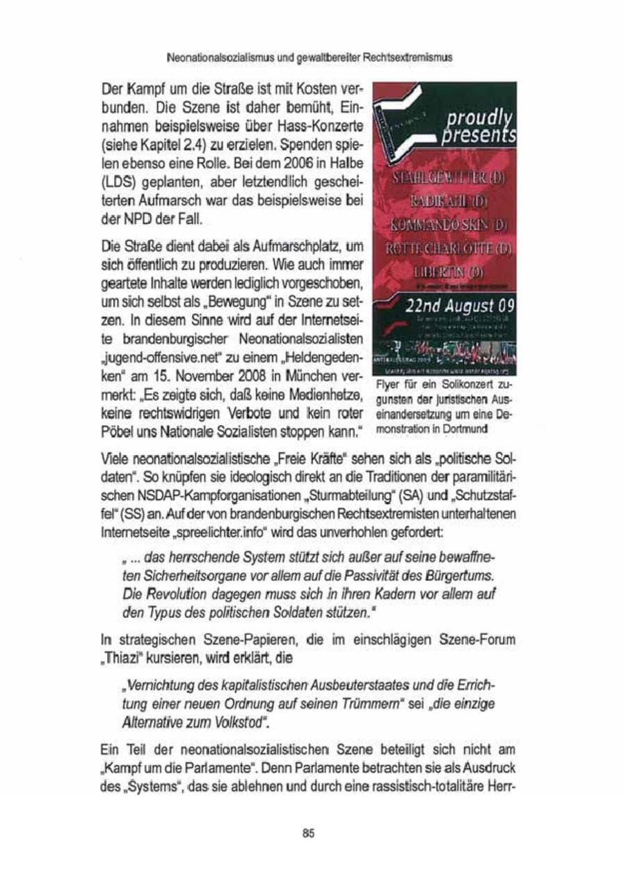 Seite 87 des Verfassungsschutzbericht 2009 Brandenburg