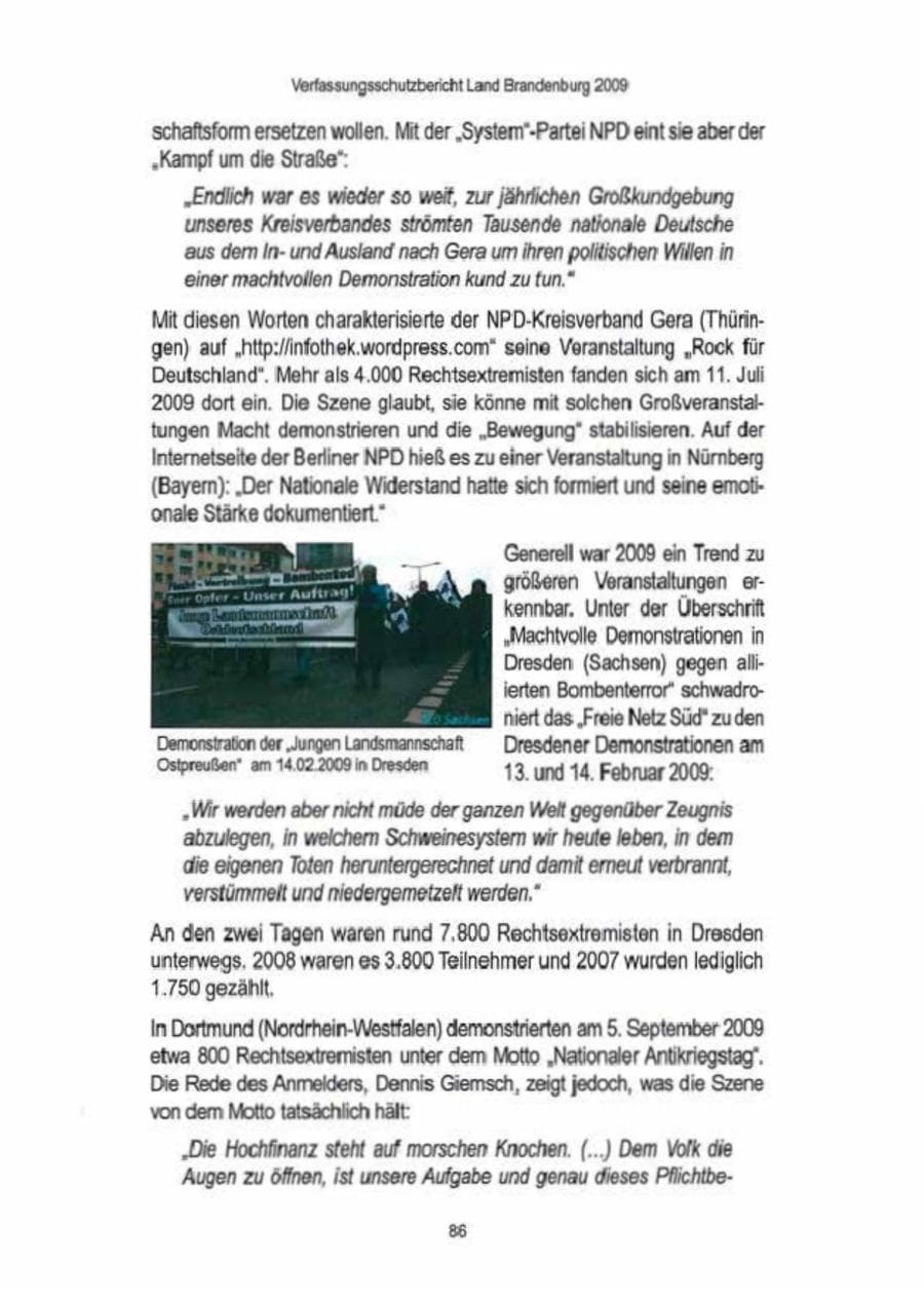Seite 88 des Verfassungsschutzbericht 2009 Brandenburg