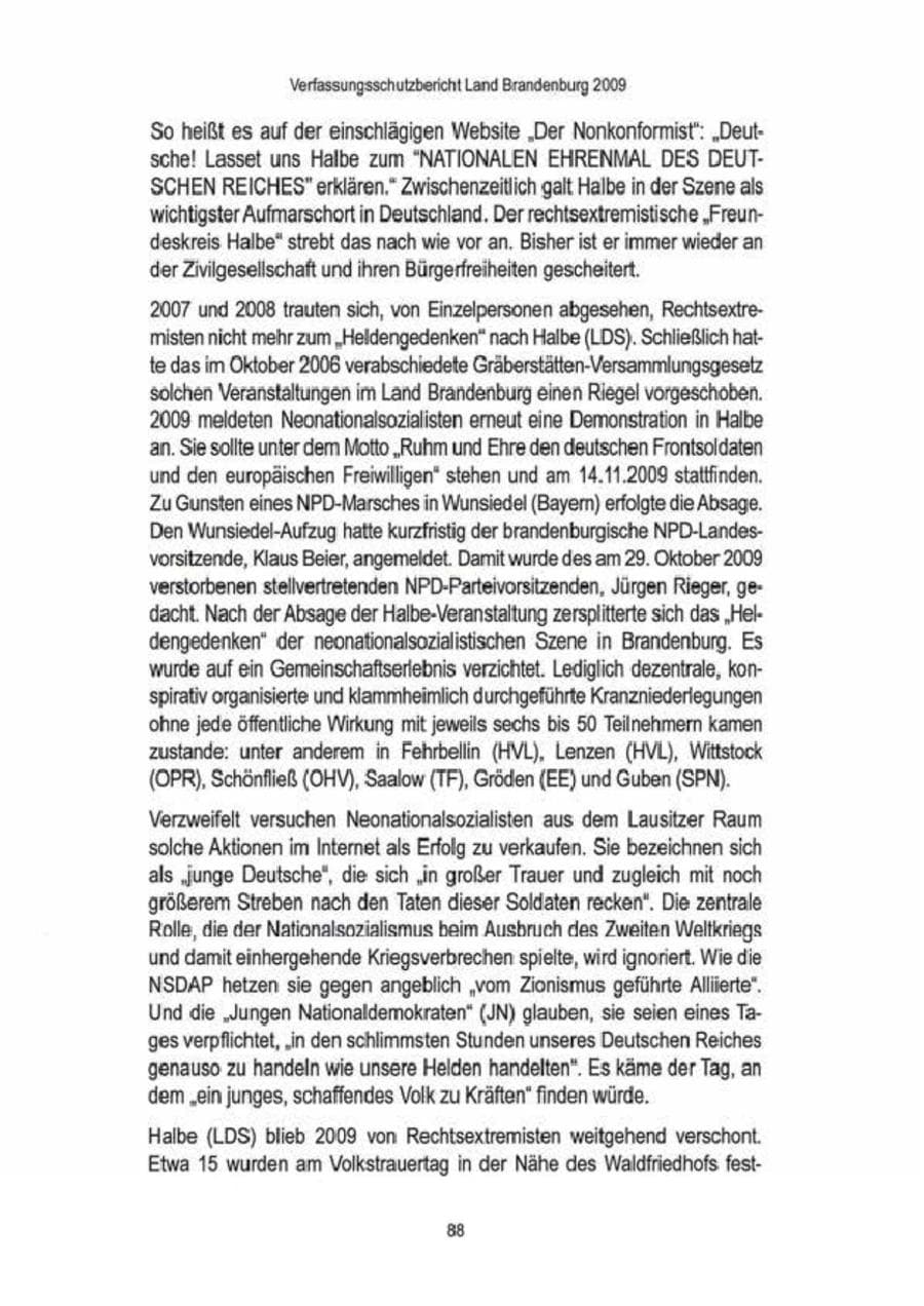 Seite 90 des Verfassungsschutzbericht 2009 Brandenburg