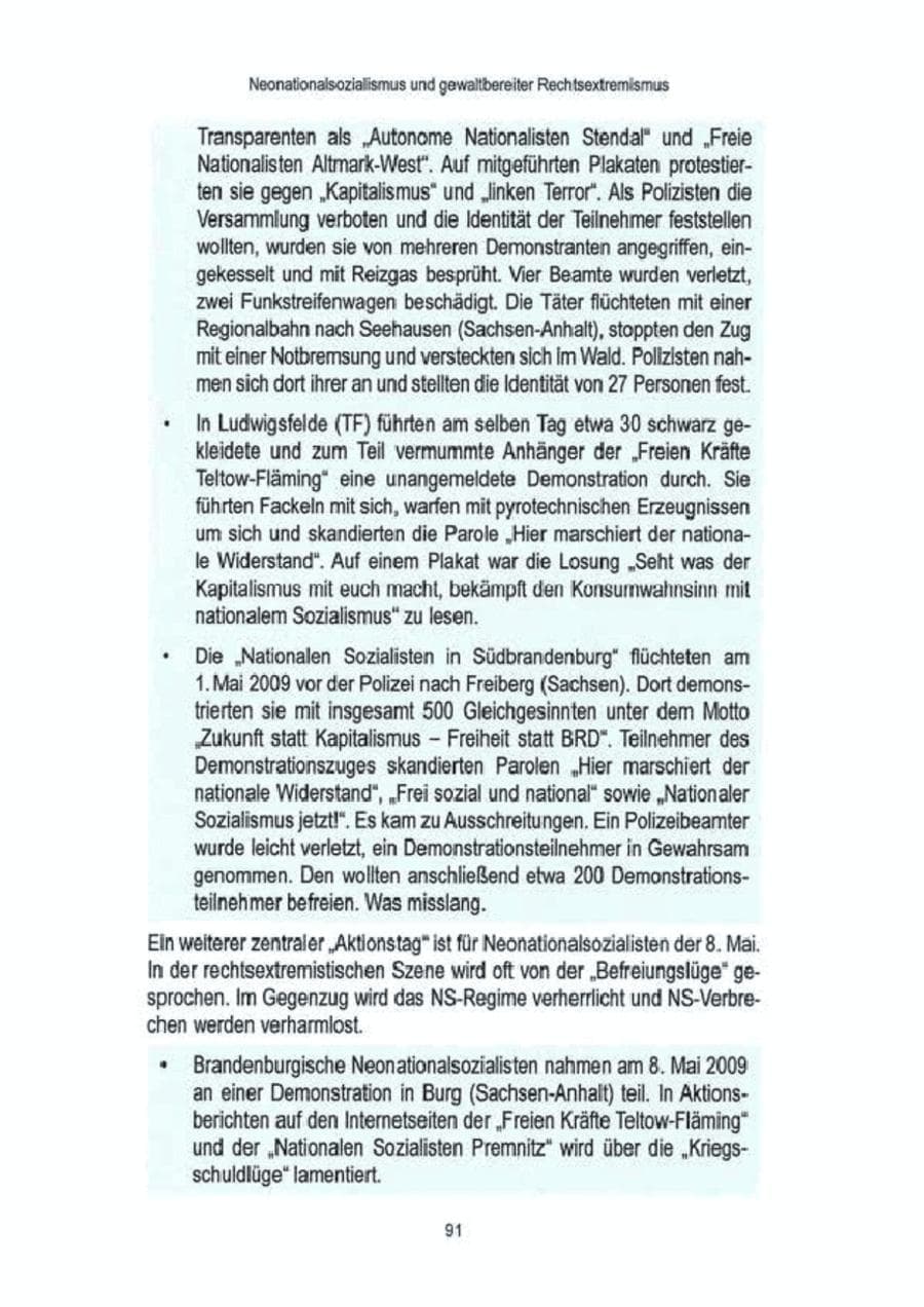 Seite 93 des Verfassungsschutzbericht 2009 Brandenburg