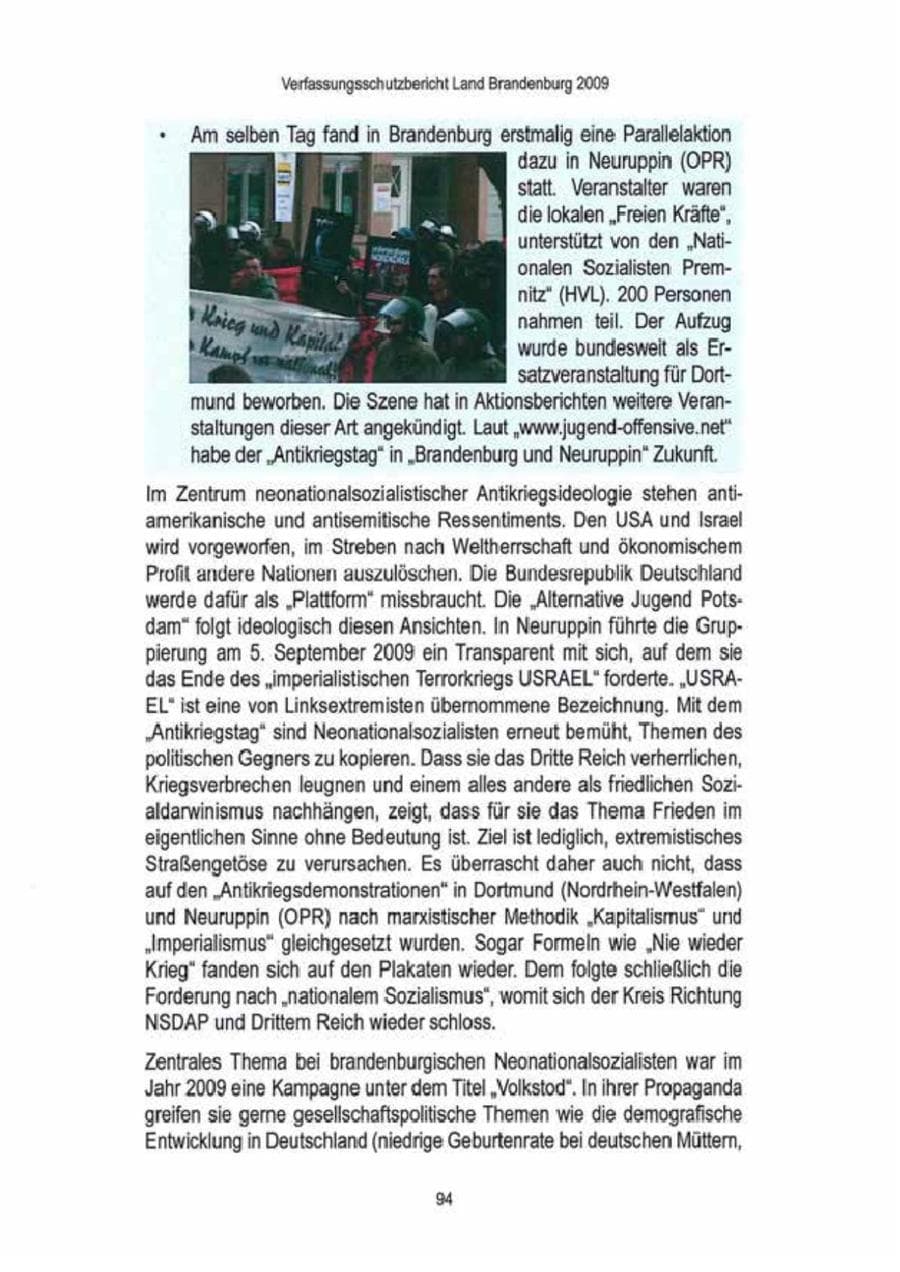 Seite 96 des Verfassungsschutzbericht 2009 Brandenburg