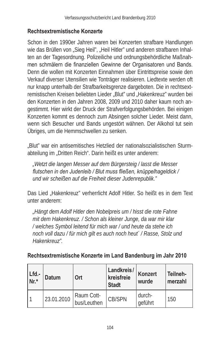 Seite 106 des Verfassungsschutzbericht 2010 Brandenburg
