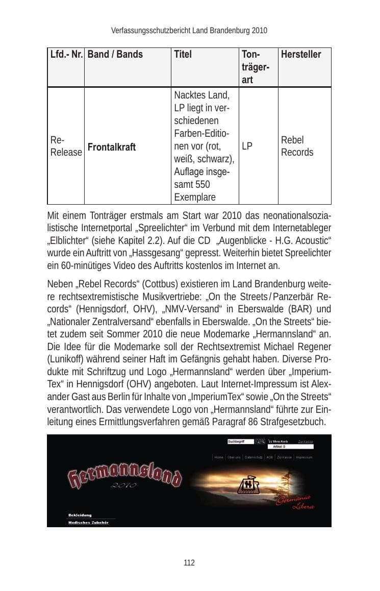 Seite 114 des Verfassungsschutzbericht 2010 Brandenburg