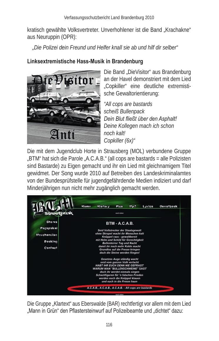 Seite 118 des Verfassungsschutzbericht 2010 Brandenburg