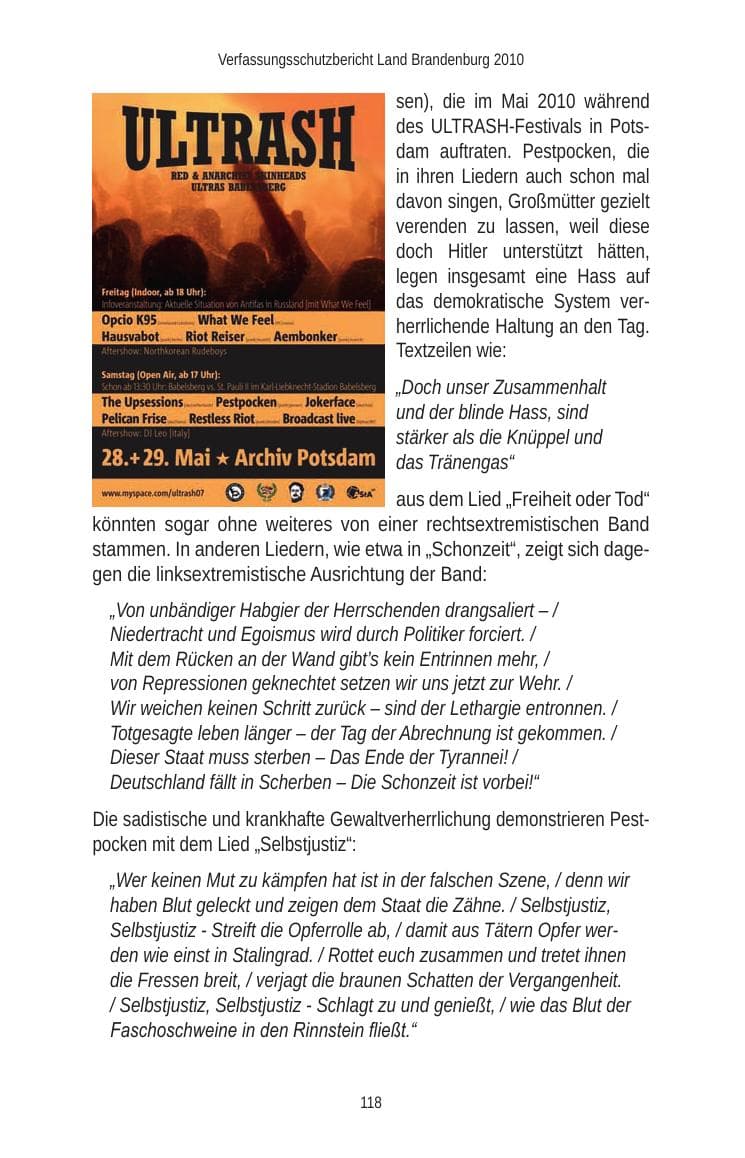Seite 120 des Verfassungsschutzbericht 2010 Brandenburg