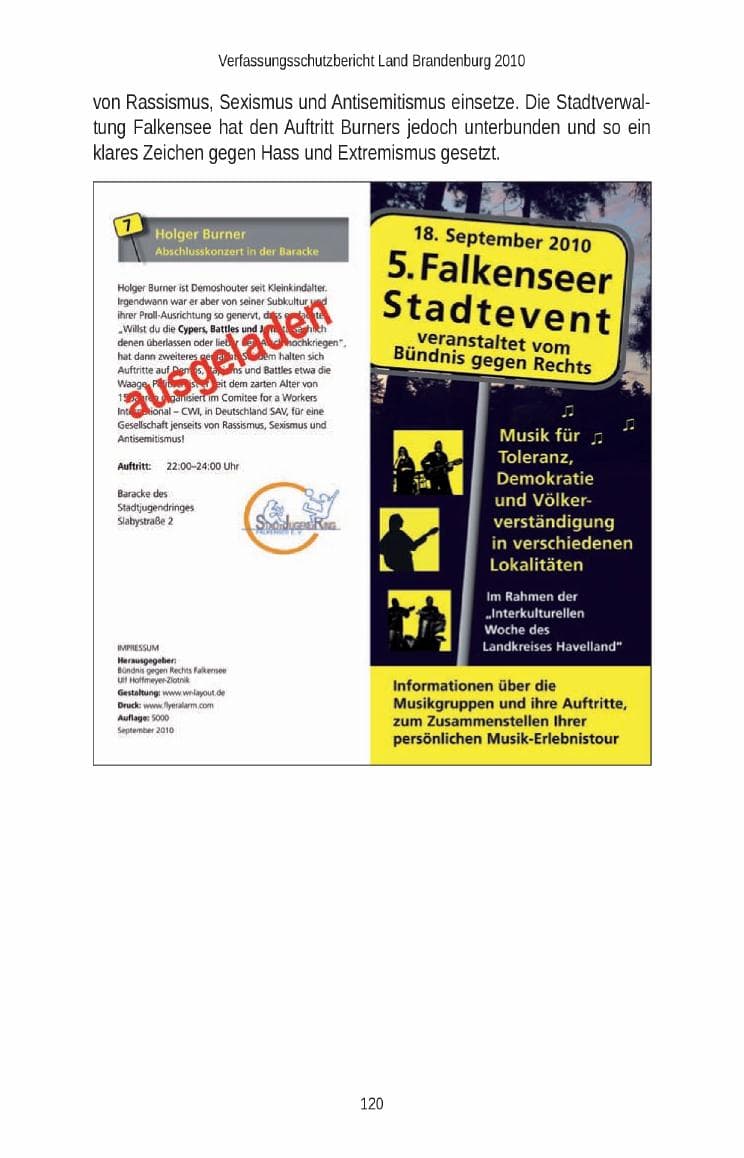 Seite 122 des Verfassungsschutzbericht 2010 Brandenburg