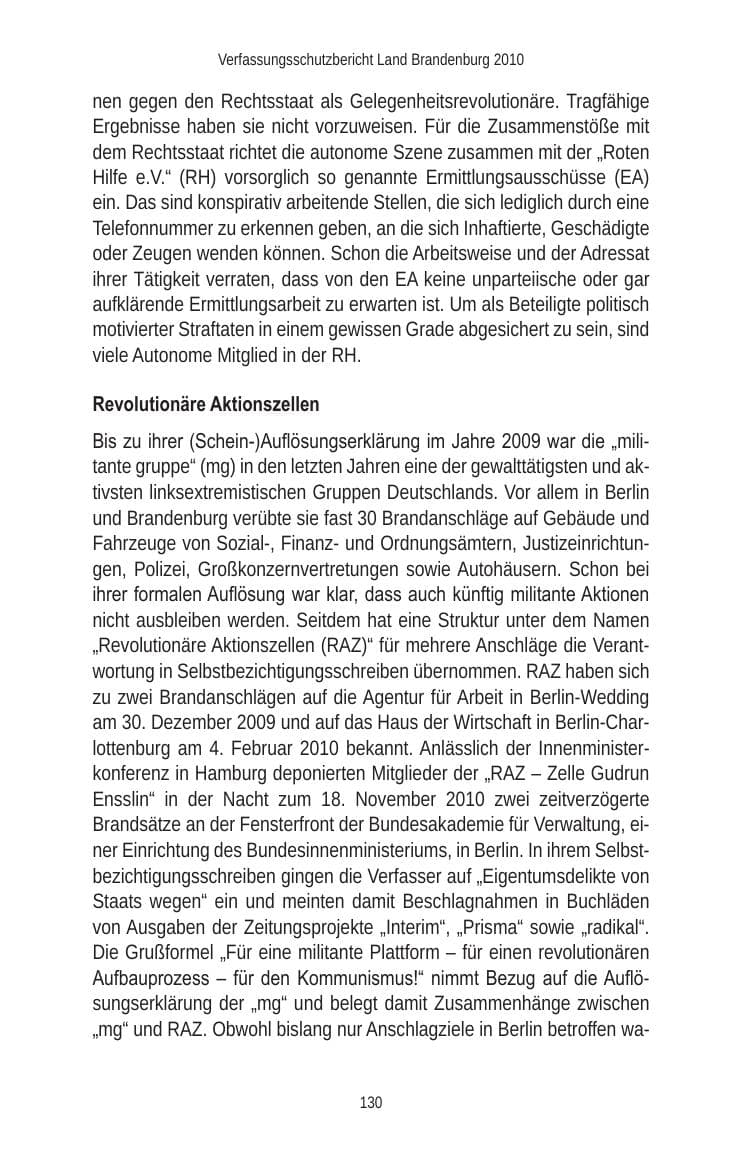 Seite 132 des Verfassungsschutzbericht 2010 Brandenburg