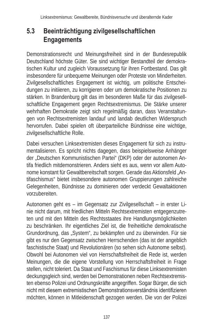 Seite 137 des Verfassungsschutzbericht 2010 Brandenburg