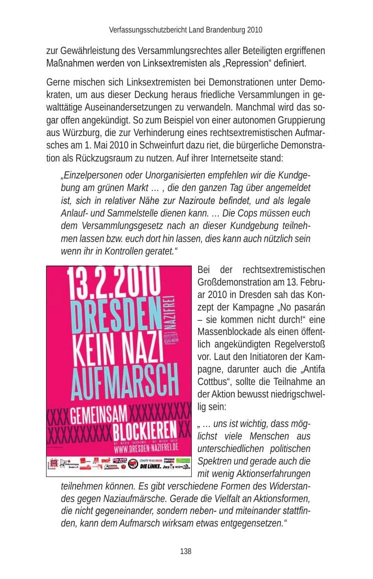 Seite 138 des Verfassungsschutzbericht 2010 Brandenburg