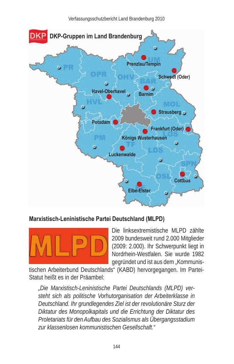 Seite 144 des Verfassungsschutzbericht 2010 Brandenburg