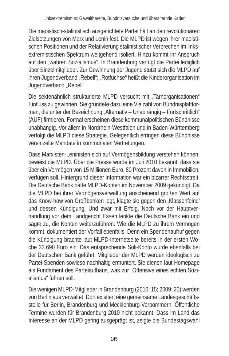 Seite 145 des Verfassungsschutzbericht 2010 Brandenburg
